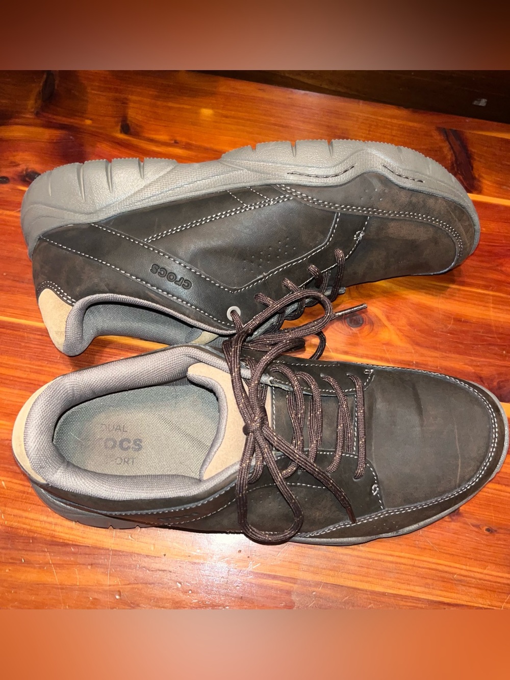 Crocs Mens 203392 Brown Leather Dual Comfort Lace Up Oxford Sneakers Size 11